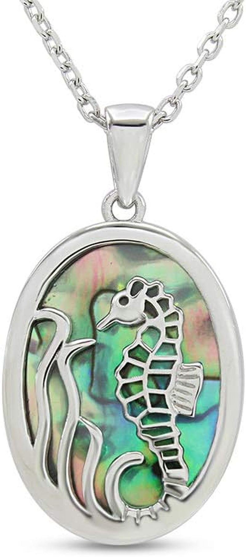 14K White Gold Over Sterling Silver Abalone Shell Animal Pendant Necklaces –  Seahorse Jewelry Gift for Her