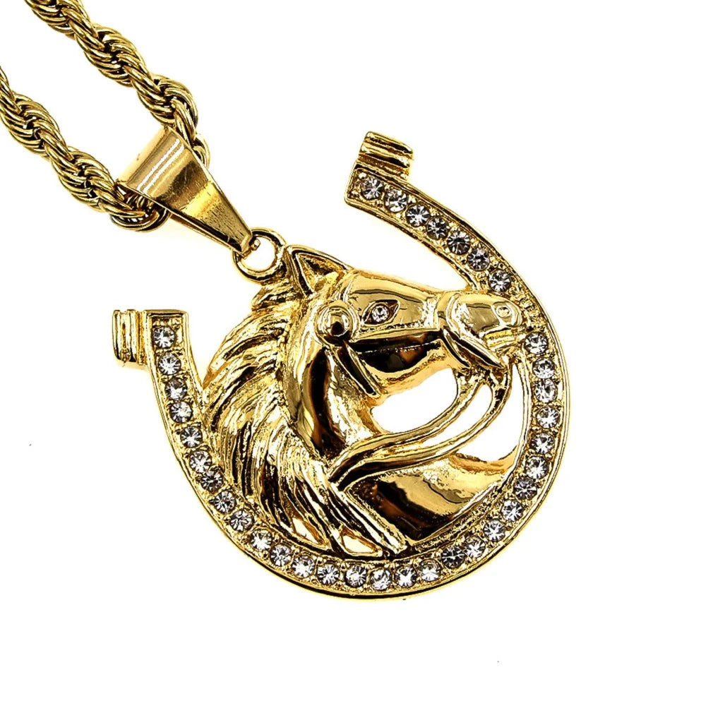 Horse Head Necklace for Men – Hip Hop Viking Horse Pendant with 23.6&quot; Stainless Steel Chain, Gold Finish
