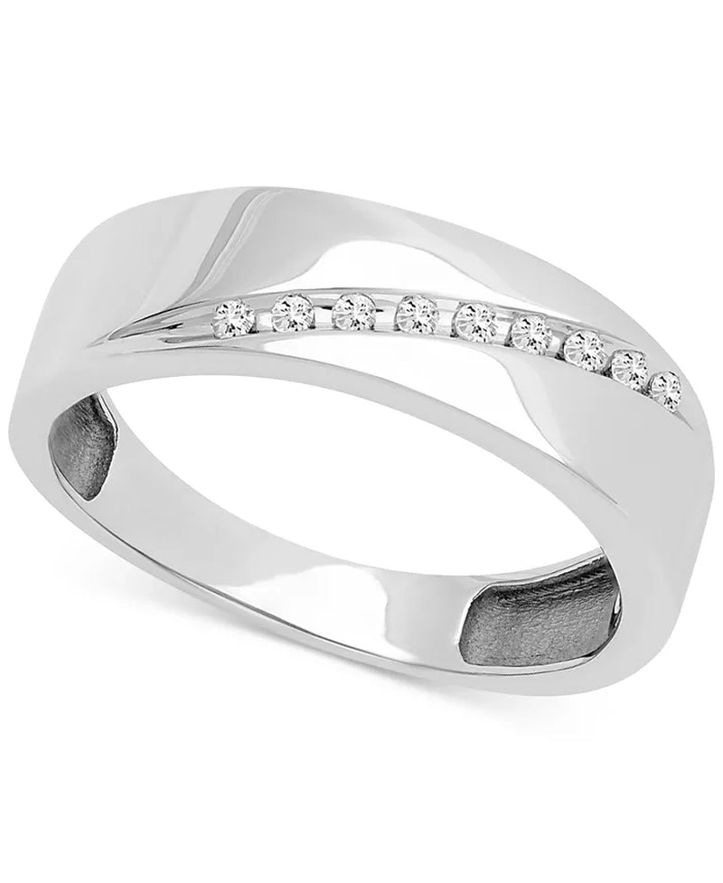 Men’s Diamond Diagonal Wedding Band – 1/10 Ct. T.W., 14K White Gold