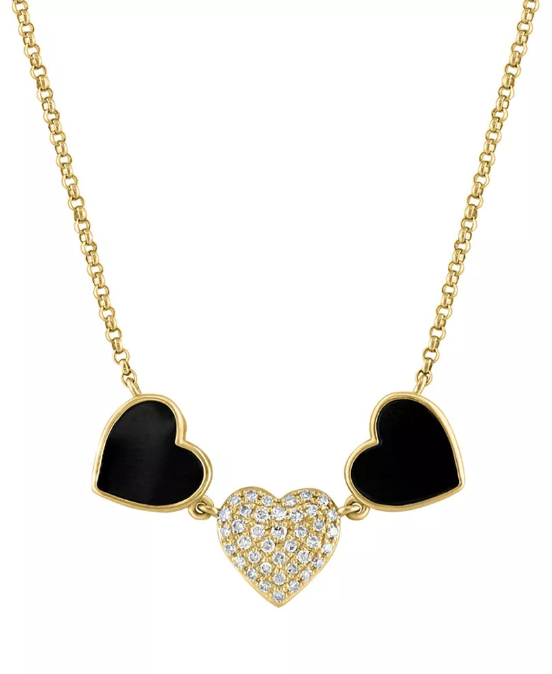 EFFY® Onyx &amp; Diamond Heart Collar Necklace – 1/10 Ct. T.W. Diamonds, 14K Gold, 18&quot; + 1&quot; Extender