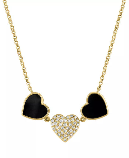 EFFY® Onyx &amp; Diamond Heart Collar Necklace – 1/10 Ct. T.W. Diamonds, 14K Gold, 18&quot; + 1&quot; Extender