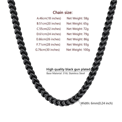 🖤 Men’s Franco Link Chain Necklace – 22” Black 316L Stainless Steel Jewelry
