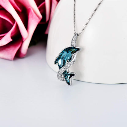 Sterling Silver Dolphin Crystal Pendant Necklace – Perfect Gift for Women