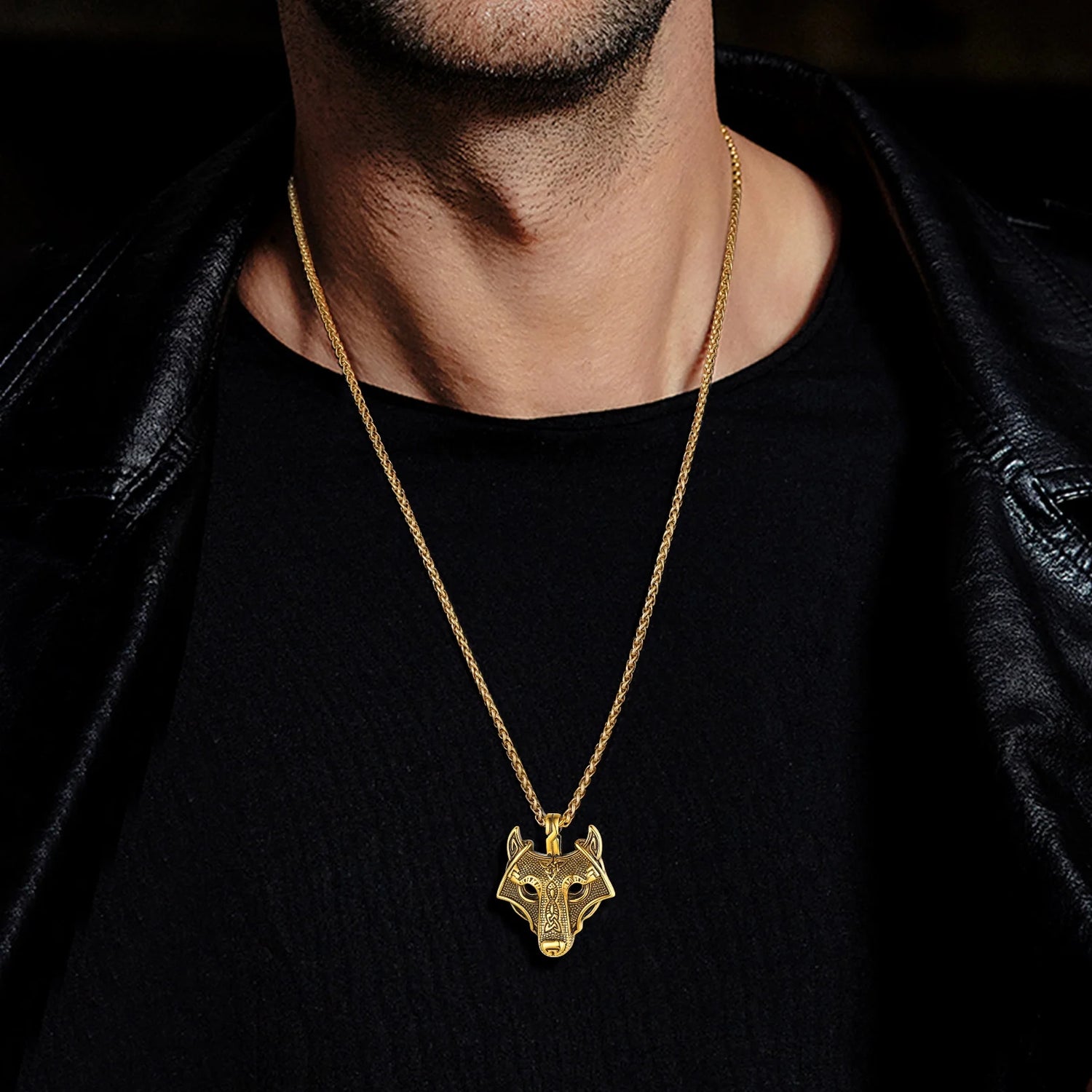 🐺 Viking Wolf Head Necklace for Men – Gold Plated Norse Celtic Amulet Pendant Norse Mythology Wolf Jewelry | Strength &amp; Courage Talisman | Birthday Gift for Men, Friends, Grandson