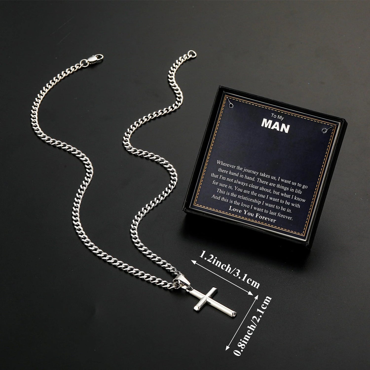 Silver Cross Necklace for Men – Stainless Steel Pendant Chain Gift from Girlfriend or Wife