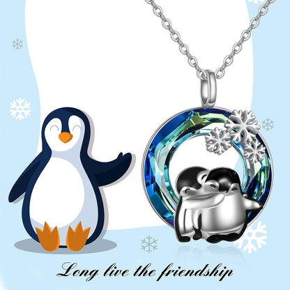 Sterling Silver Hugging Penguins Necklace – Adorable Penguin Jewelry Gift for Women