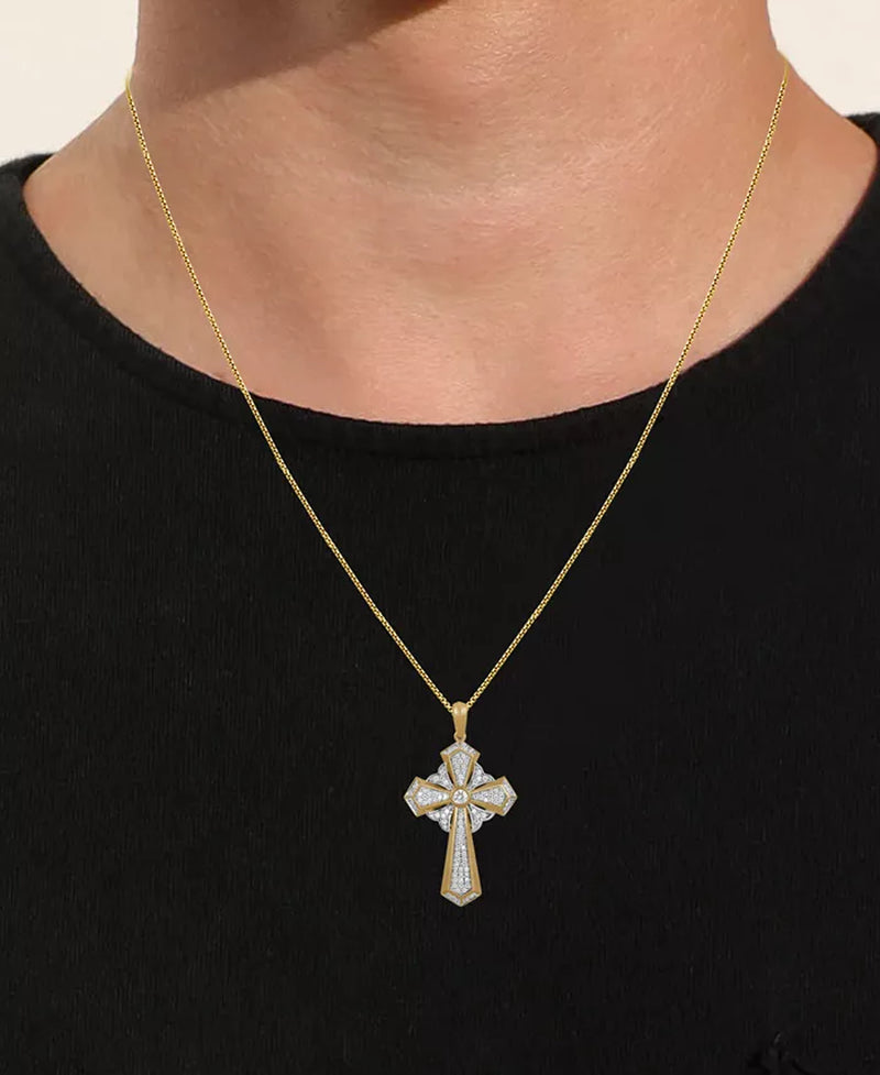 Men’s Diamond Cross Pendant Necklace – 1/2 Ct. T.W., Sterling Silver &amp; 18K Gold-Plated, 22&quot; Chain