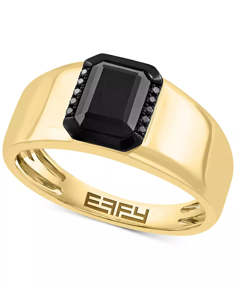 EFFY® Men’s Onyx &amp; Black Diamond Halo Ring in 14K Gold
