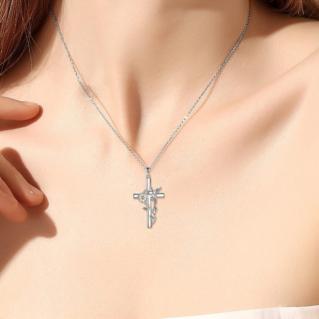 Sterling Silver Hummingbird, Ladybug &amp; Dragonfly Necklace – Cross &amp; Daisy Pendant Jewelry for Women, Perfect Gift