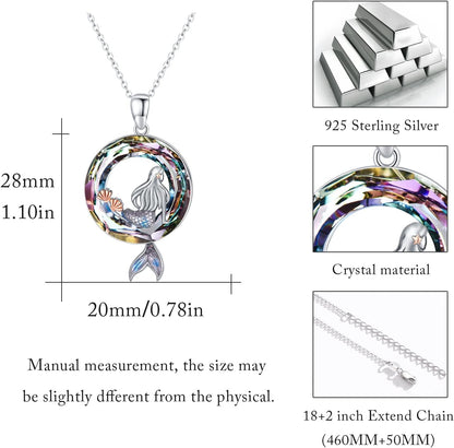 Mermaid Crystal Ocean Pendant Necklace – Sterling Silver
