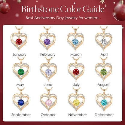 925 Sterling Silver Love Heart Birthstone Necklace for Women – Personalized Pendant Jewelry Gift for Wife, Mom, or Her – Birthday, Anniversary, or Mother’s Day