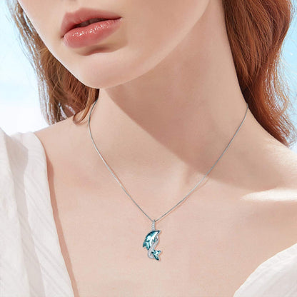 Sterling Silver Dolphin Crystal Pendant Necklace – Perfect Gift for Women
