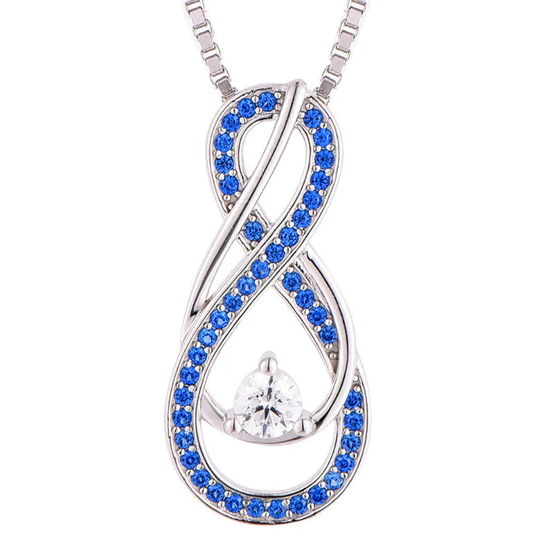 September Birthstone Necklace – Sapphire Blue Infinity Pendant Necklace | Elegant Jewelry Gift for Women