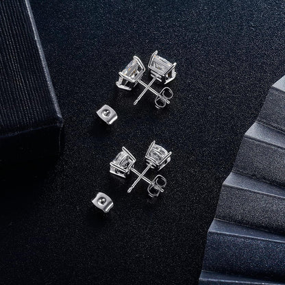 18K Gold Plated Round Princess Cut Clear Cubic Zirconia Stud Earrings – 6 Pairs Set