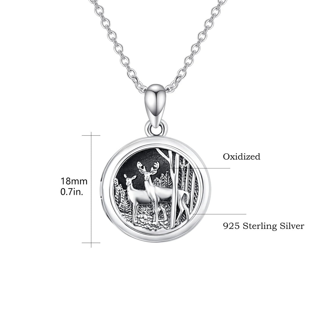 Deer Locket Necklace for Women – S925 Sterling Silver Delicate Pendant with 18+2 Inch Chain