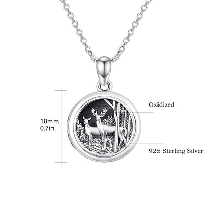 Deer Locket Necklace for Women – S925 Sterling Silver Delicate Pendant with 18+2 Inch Chain