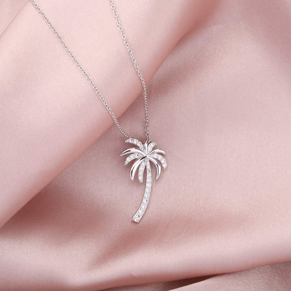 Tropical Beach Palm Tree Pendant Necklace – CZ Crystal Hawaii Bridal Jewelry | Beach Wedding &amp; Bridesmaid Gift