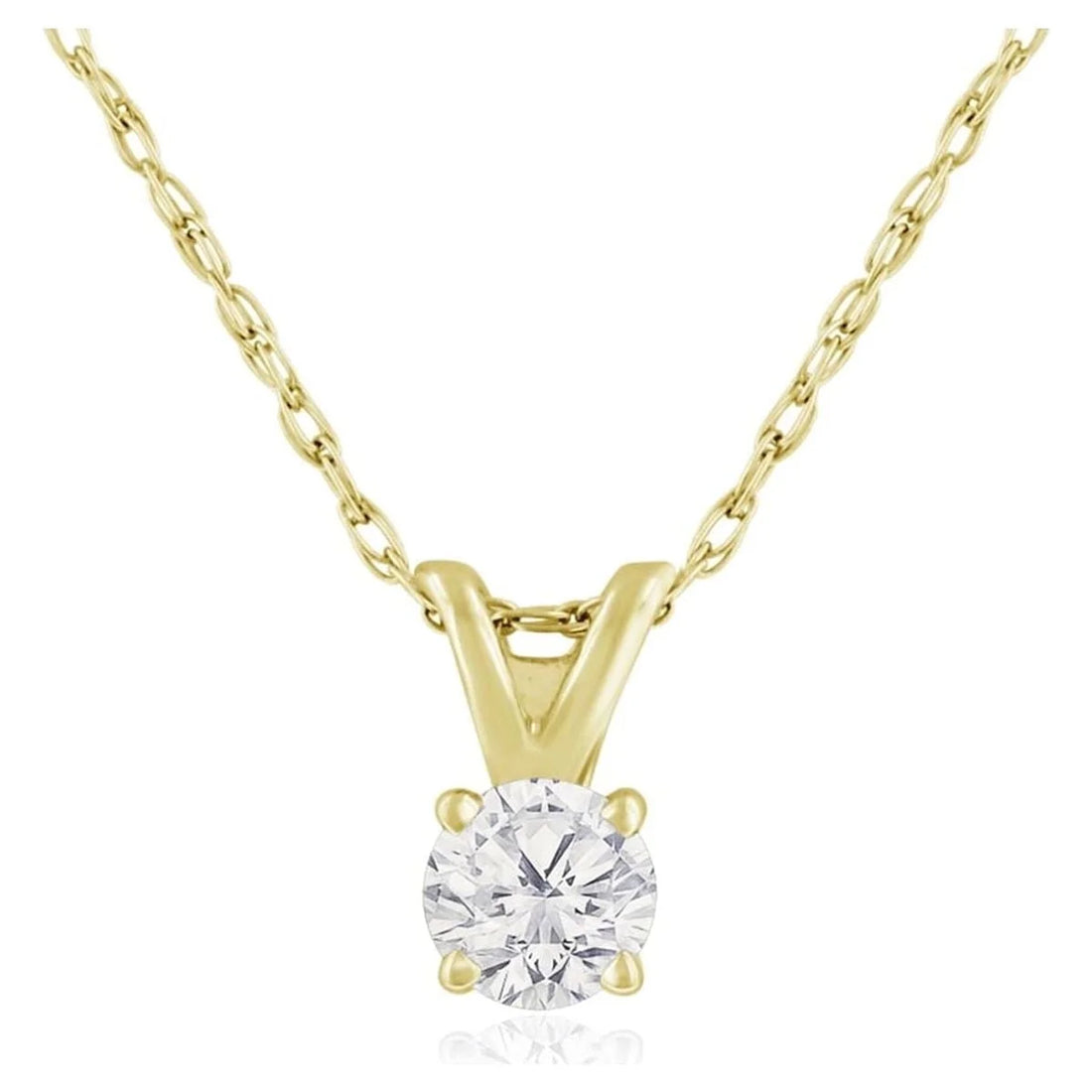 14K Yellow Gold 1/6 Ct Diamond Solitaire Necklace – 18&quot; Women’s Pendant