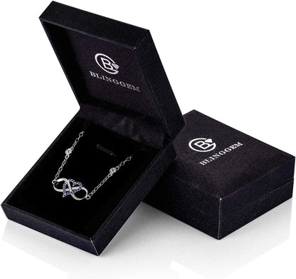 925 Sterling Silver “Something Blue” Gemstone &amp; Pink Cubic Zirconia Infinity Heart Charm Bracelet – Wedding Jewelry Gift for Women, Wife, Mom