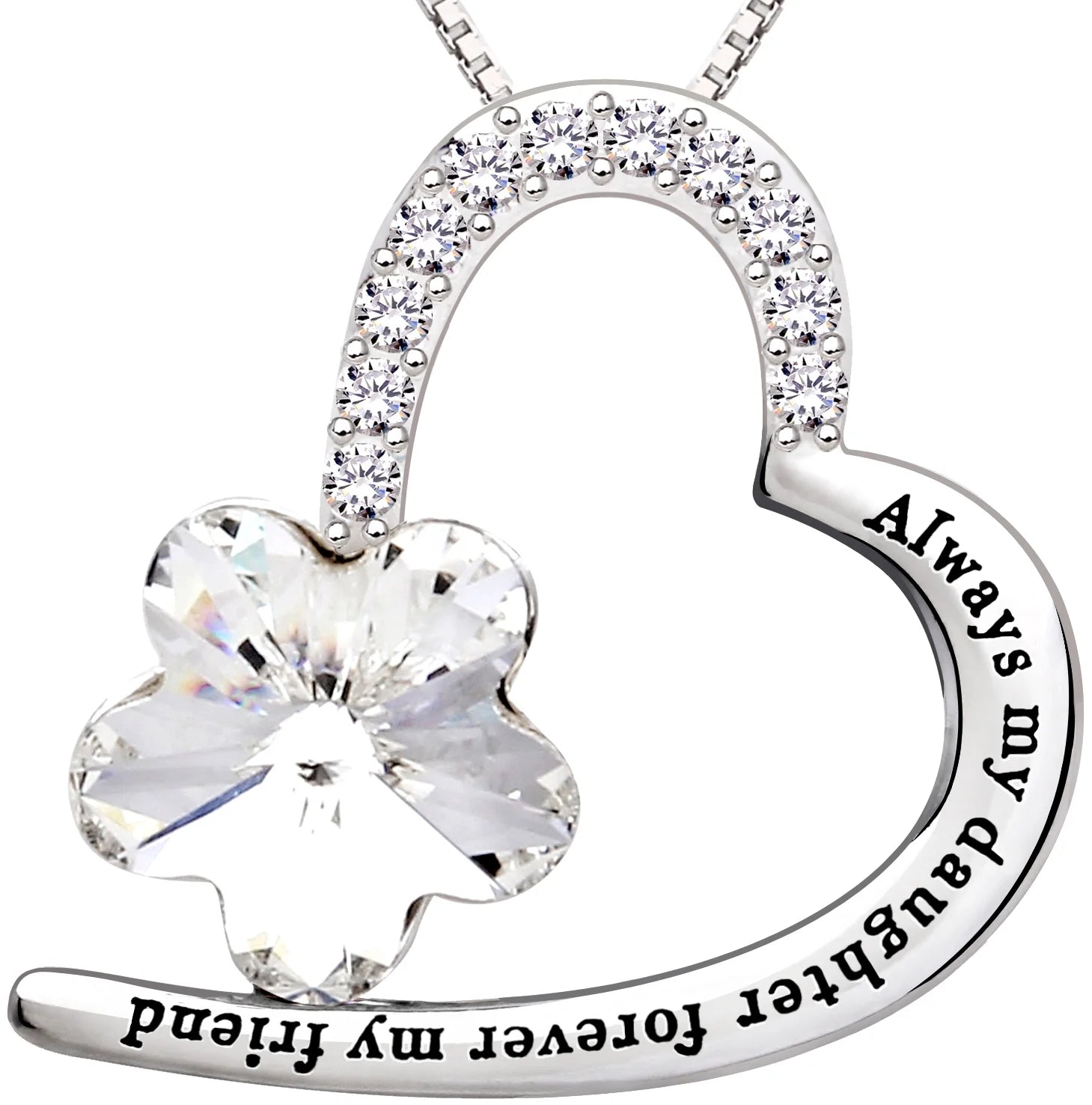 Sterling Silver “Always My Daughter, Forever My Friend” Heart Necklace – CZ Crystal Pendant