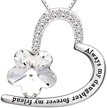 Sterling Silver “Always My Daughter, Forever My Friend” Heart Necklace – CZ Crystal Pendant