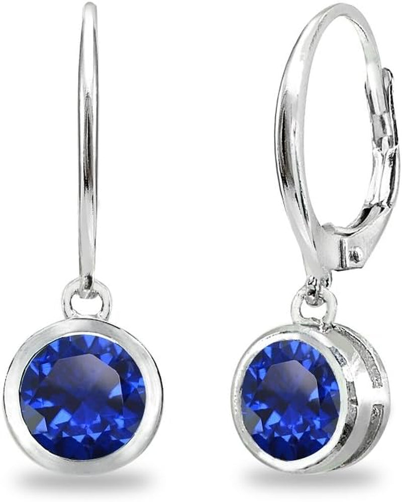 Birthstone Dangle Earrings for Women – 6mm Round Bezel-Set Leverback Earrings in Sterling Silver or Gold Flash