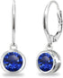 Birthstone Dangle Earrings for Women – 6mm Round Bezel-Set Leverback Earrings in Sterling Silver or Gold Flash