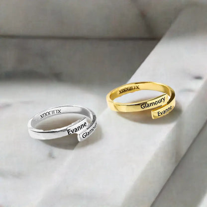 Full Silver 2-Name Ring – Personalized Sterling Silver Ring with Custom Engraving | Gift-Ready in Silver, Gold, or Rose Gold