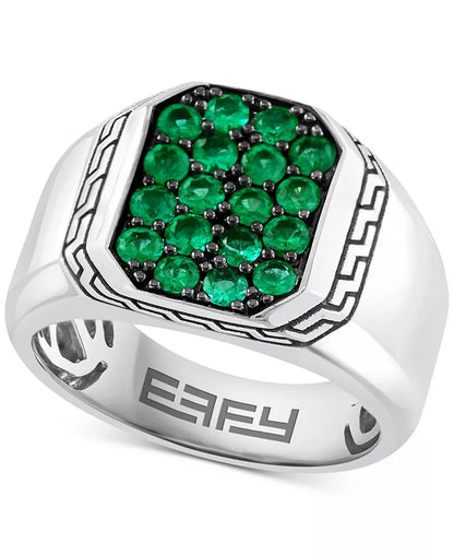 EFFY® Men’s Emerald Cluster Ring – 3/4 Ct. T.W., Sterling Silver