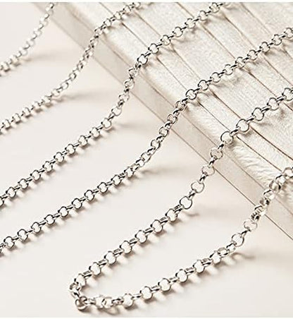 2MM Rolo Chain Necklace – Sterling Silver with White Gold Plating, Minimalist Shiny Design – Fine Jewelry for Men &amp; Women with Lobster Clasp