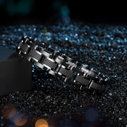 Men’s Stainless Steel Two-Tone Square Link Bracelet – Black and Blue Ion Plated