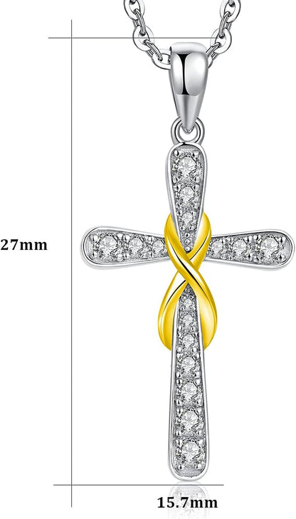 Infinity Cross Necklace for Women &amp; Men – Sterling Silver Tone Religious Pendant – Christian Faith Jewelry Gift