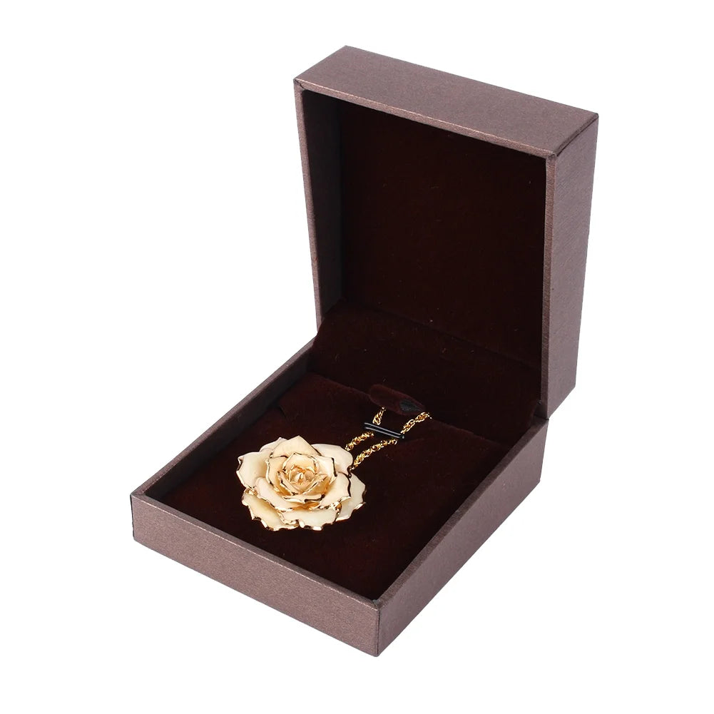 24K Gold-Dipped Real Rose Pendant Necklace – 30mm Golden Chain Flower Necklace in Gift Box for Mom &amp; Women