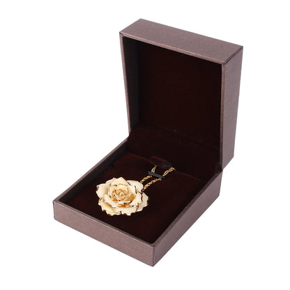 24K Gold-Dipped Real Rose Pendant Necklace – 30mm Golden Chain Flower Necklace in Gift Box for Mom &amp; Women