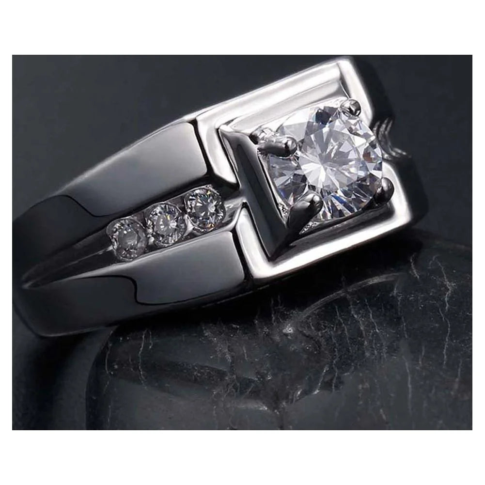 Matching Couple Rings – 10Kt White Gold Plated CZ Wedding Ring Set for Women &amp; Men