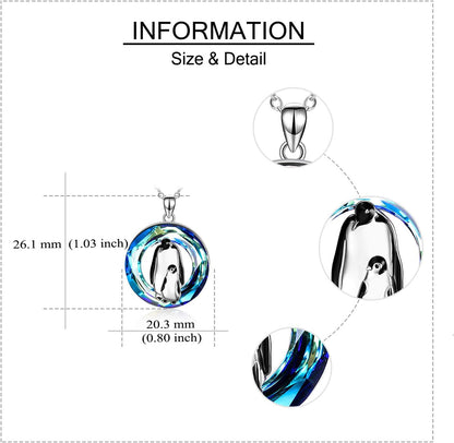 Crystal Penguin Mother &amp; Baby Pendant Necklace – 925 Sterling Silver