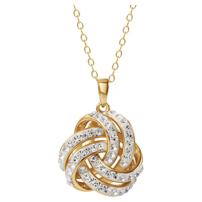 Fine Women’s Love Knot 18K Gold Crystal Pendant &amp; Earring Set – Elegant Jewelry Gift