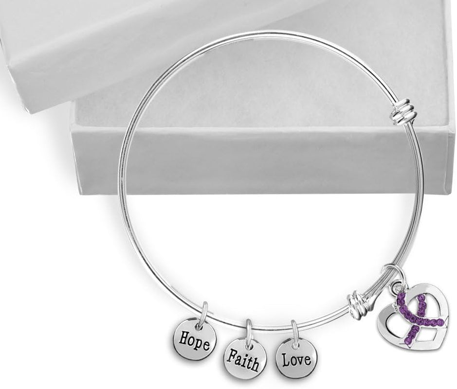 Alzheimer’s Awareness Purple Crystal Heart Bracelet – Support &amp; Hope (1 Bracelet)