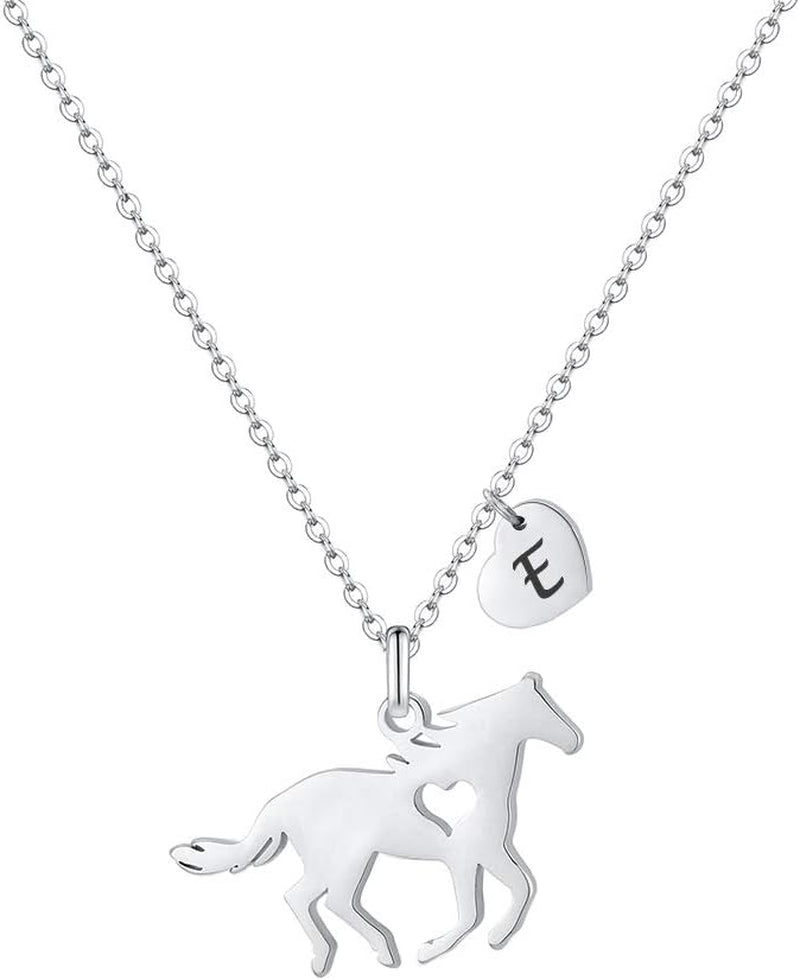 Horse Necklace for Girls – Dainty Heart Pendant with 26 Initials | Personalized Jewelry for Women, Kids &amp; Horse Lovers