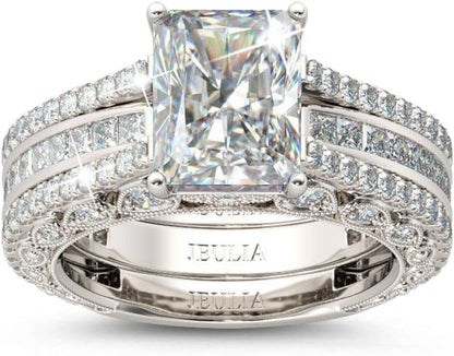 5.2 Carat Radiant Cut Engagement &amp; Wedding Ring Set for Women – 925 Sterling Silver with Side Stones – CZ Promise &amp; Anniversary Rings