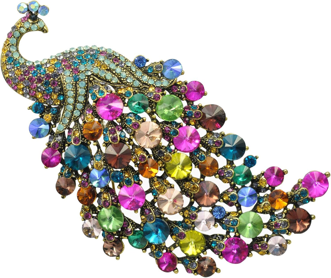 Vitage Style Crystal Large Peacock Feather Pin Brooch