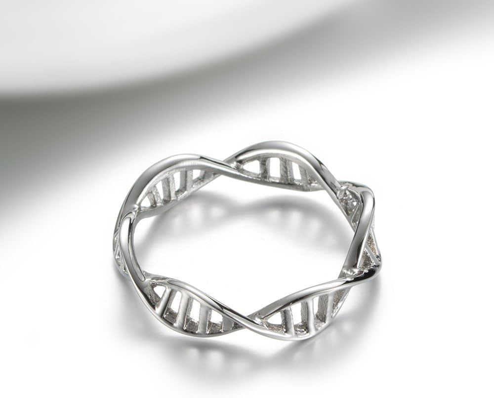 Women’s Stainless Steel DNA Ring – Chemistry Science Molecule Twist Helix Band in Silver, Rose Gold &amp; Gold