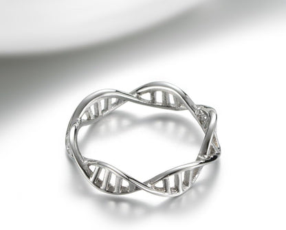 Women’s Stainless Steel DNA Ring – Chemistry Science Molecule Twist Helix Band in Silver, Rose Gold &amp; Gold
