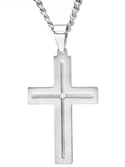 Men’s Diamond Accent Stainless Steel Cross Pendant Necklace