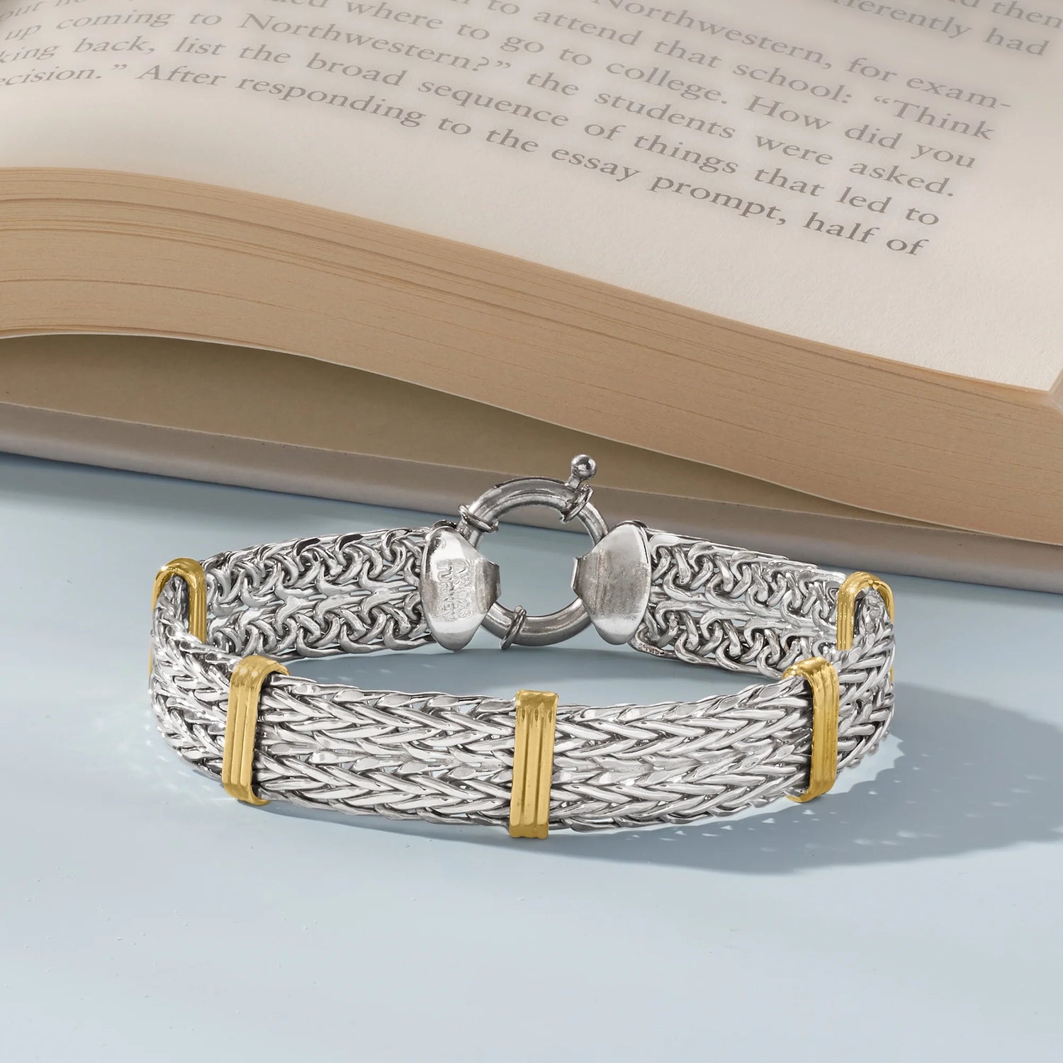 Two-Tone Double Wheat-Link Bracelet – Sterling Silver &amp; 14K Gold Over Sterling, Women’s Adult