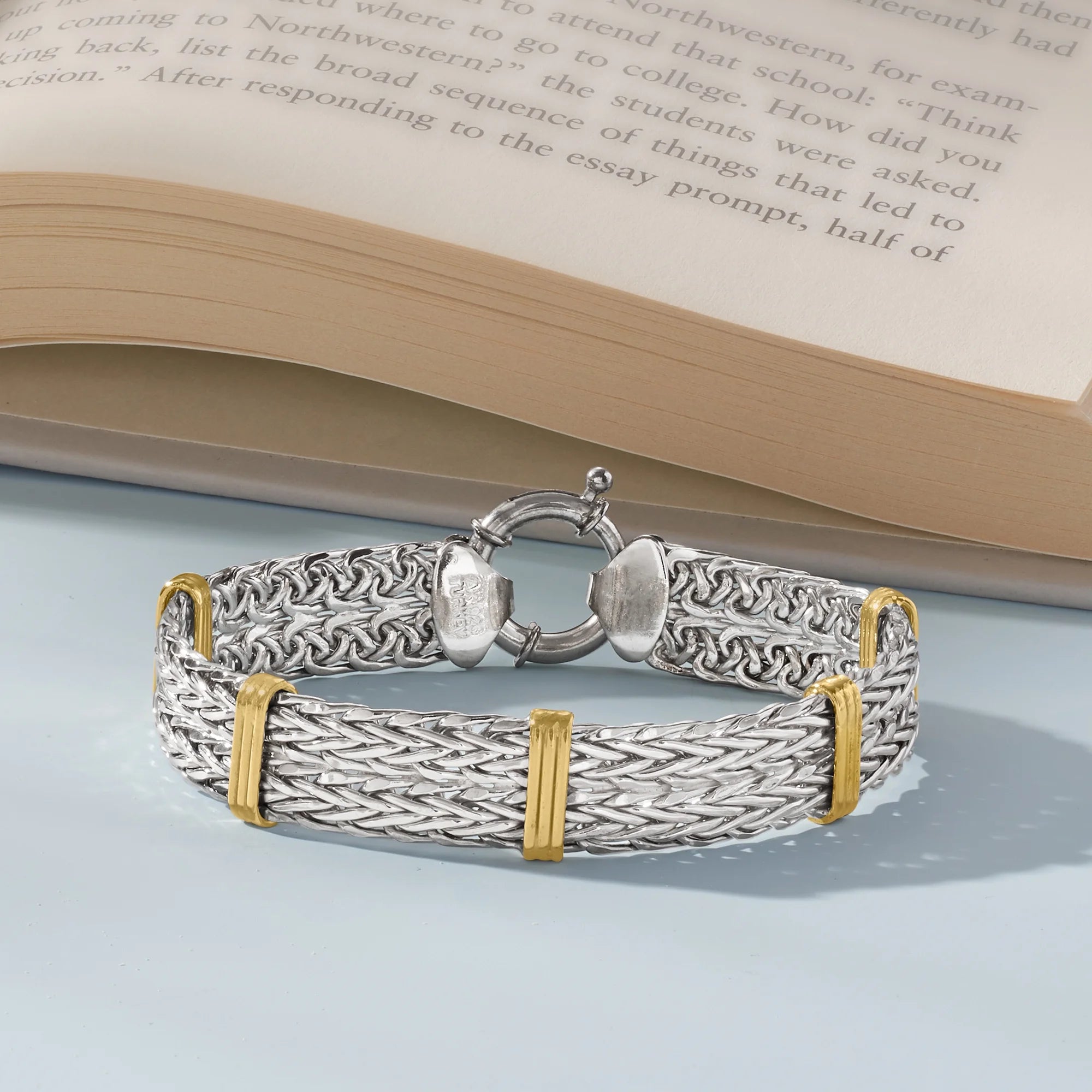 Two-Tone Double Wheat-Link Bracelet – Sterling Silver &amp; 14K Gold Over Sterling, Women’s Adult