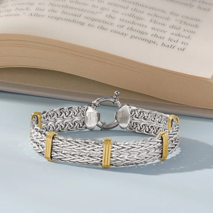 Two-Tone Double Wheat-Link Bracelet – Sterling Silver &amp; 14K Gold Over Sterling, Women’s Adult