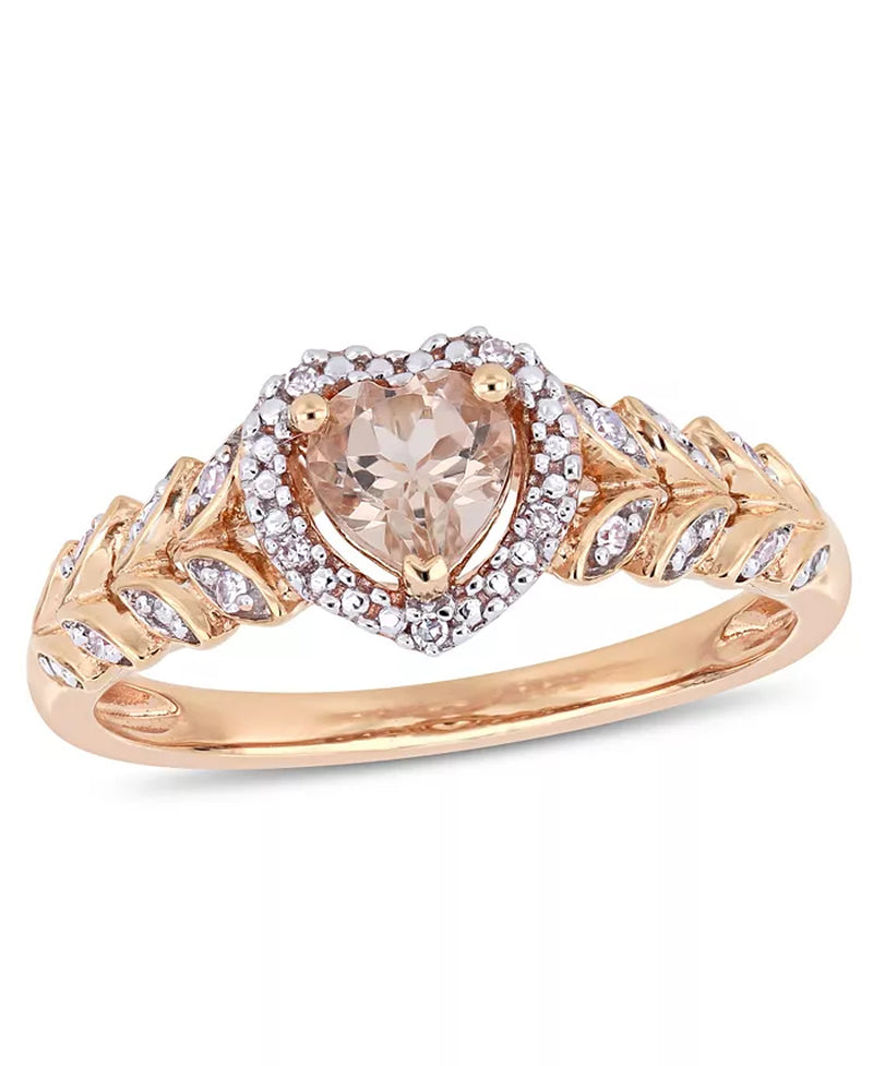 Morganite &amp; Diamond Halo Heart Ring – 1/2 Ct. T.W. Morganite, 1/20 Ct. T.W. Diamond, 10K Rose Gold