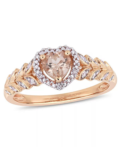 Morganite &amp; Diamond Halo Heart Ring – 1/2 Ct. T.W. Morganite, 1/20 Ct. T.W. Diamond, 10K Rose Gold
