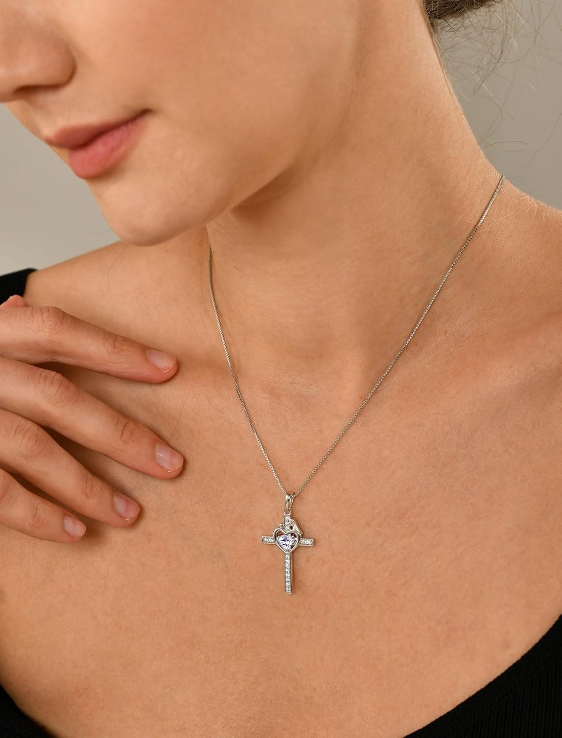 Mom Cross Necklace 925 Sterling Silver Mother Pendant Birthstone Mum Jewelry for Women